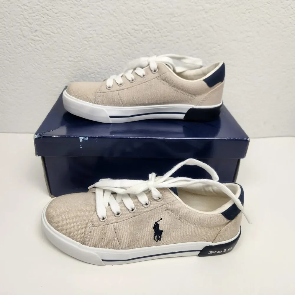 Polo Ralph Lauren Graftyn Canvas Sneakers Kids Size 1.5 Sand Navy Excellent Cond